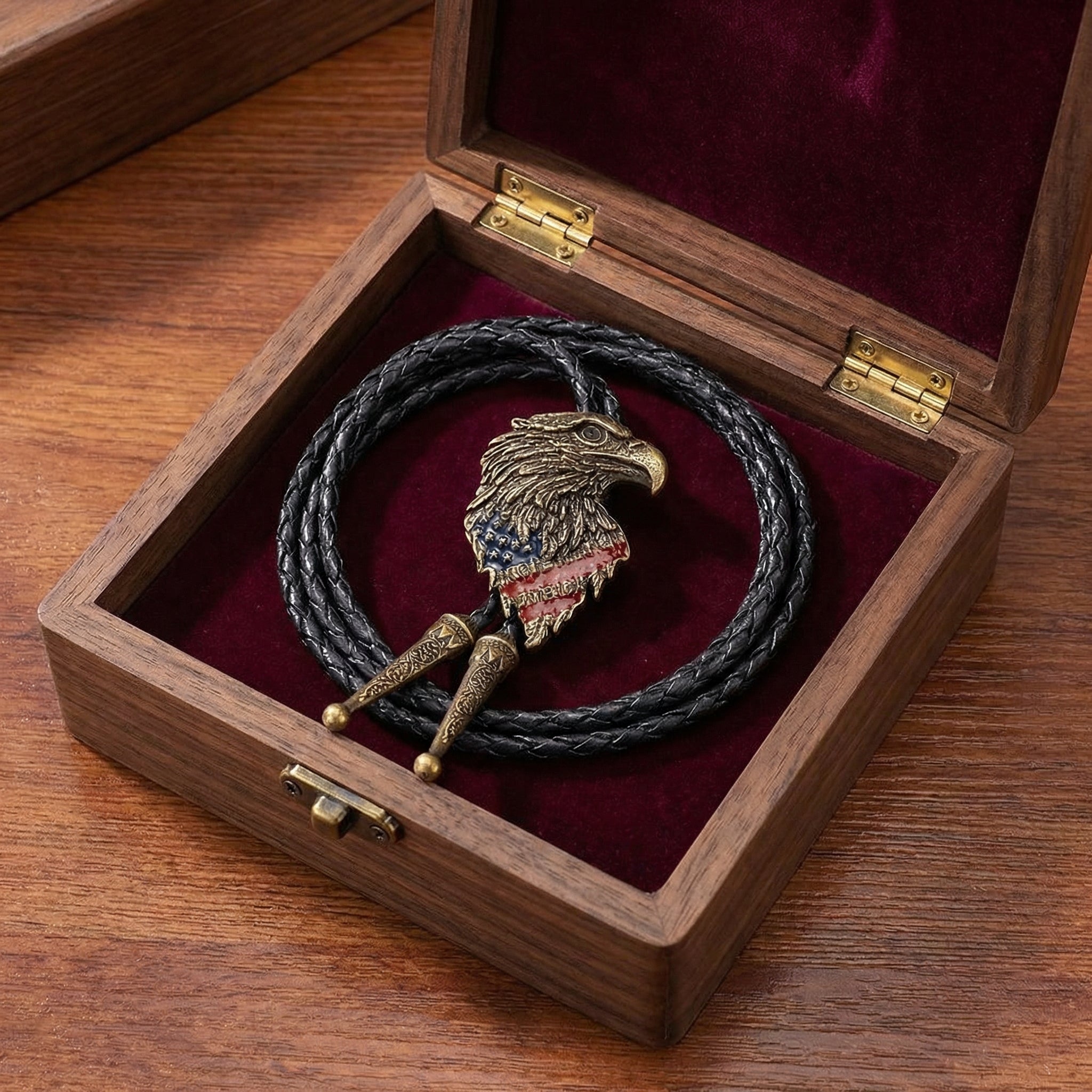 Western Cowboy Necktie American Bald EaglesCopper Bolo Tie