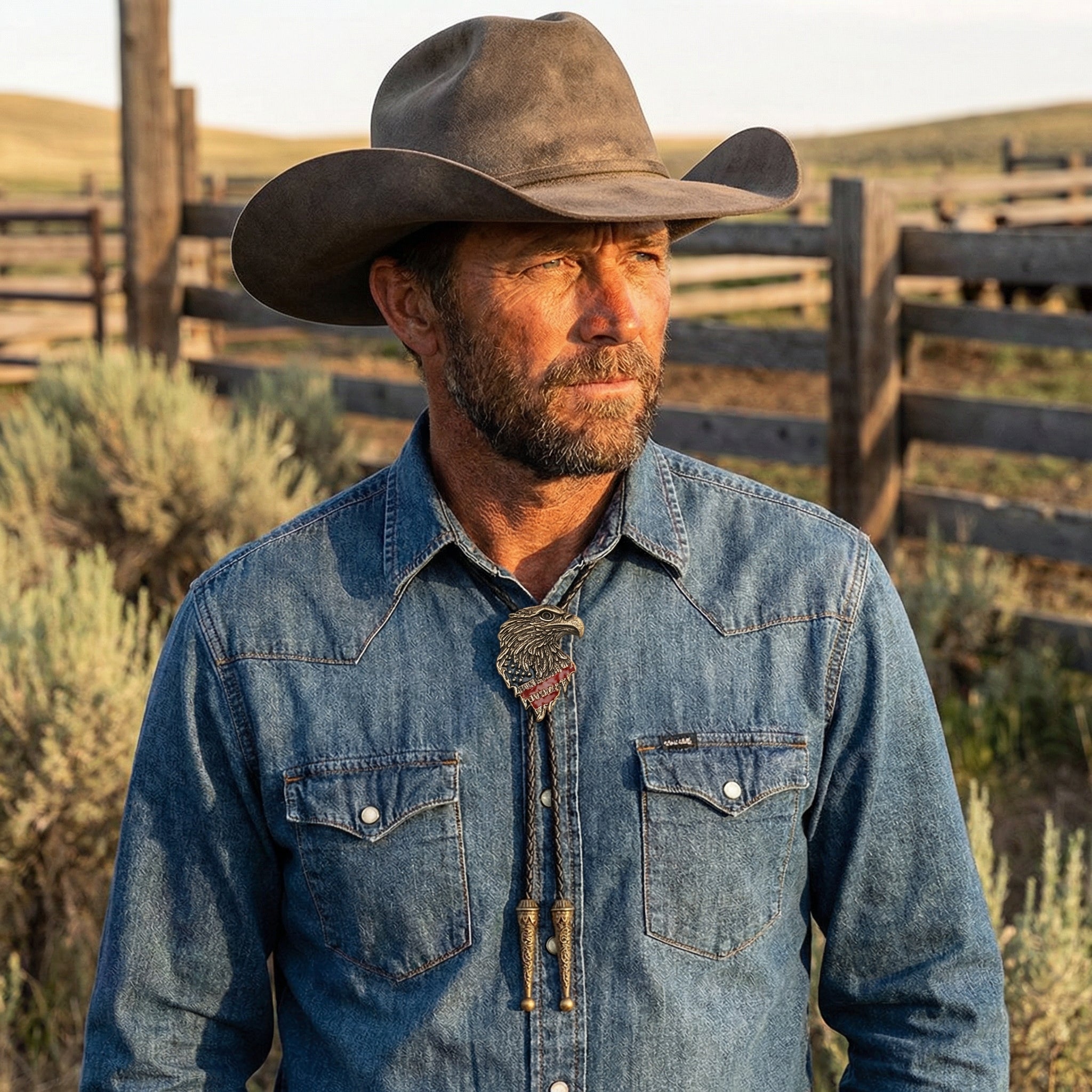 Western Cowboy Necktie American Bald EaglesCopper Bolo Tie