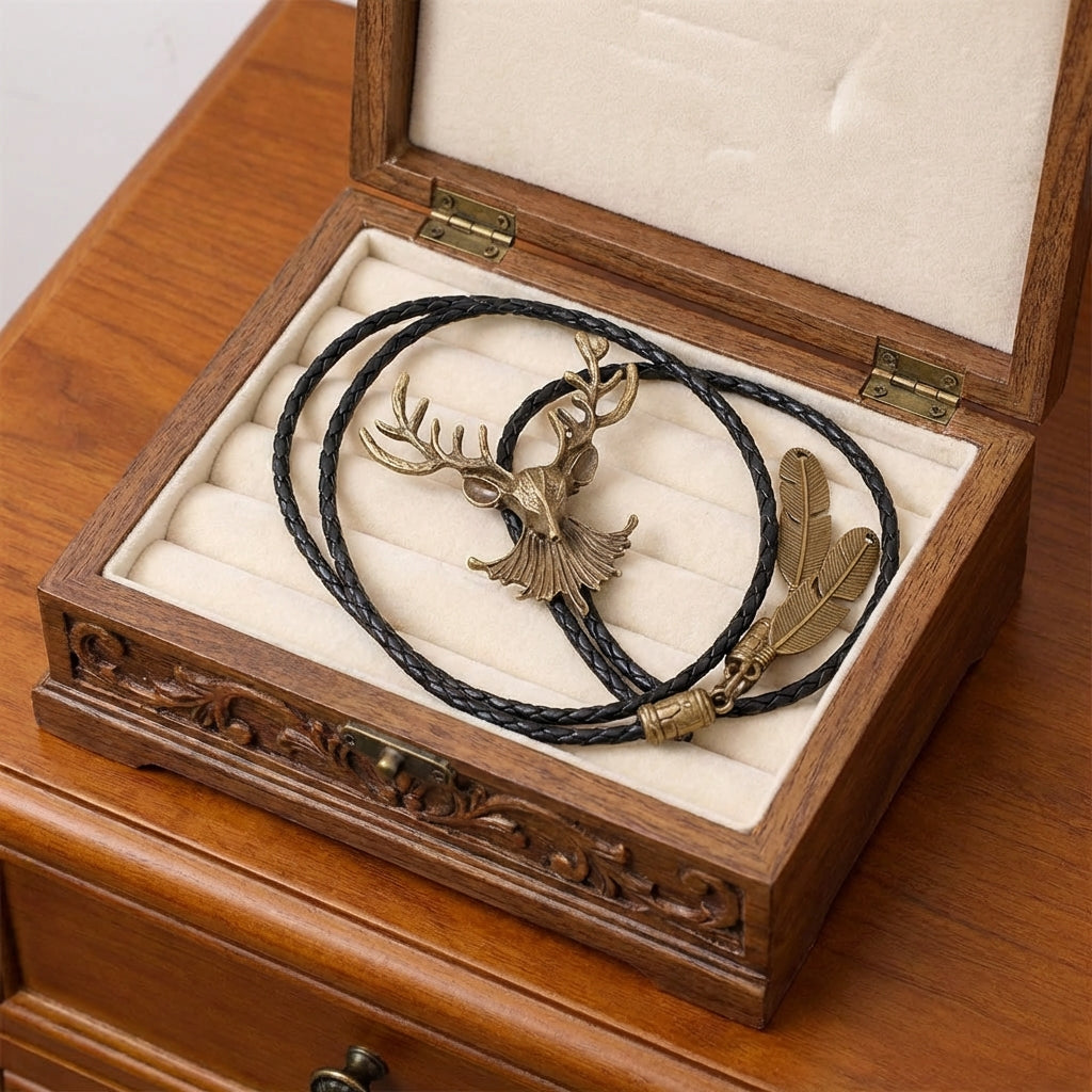 Retro design elk antler pure copper cowboy bolo tie, men's wedding neckties