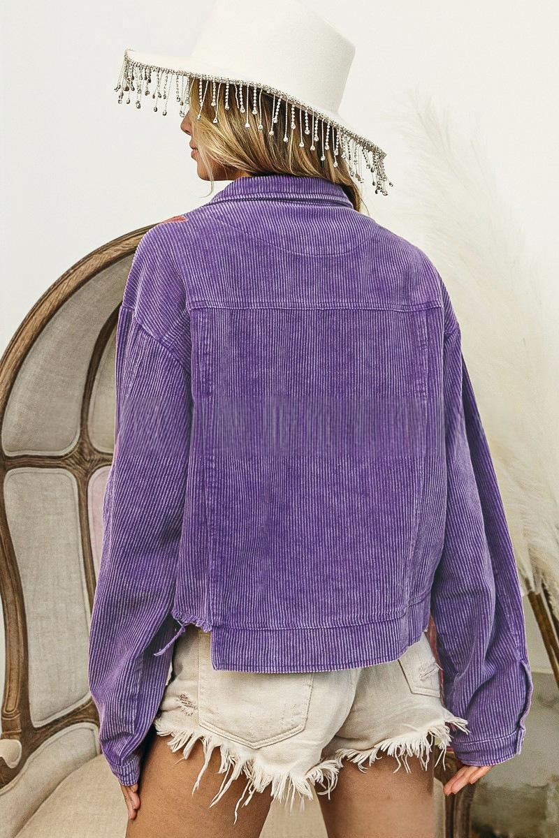 Corduroy Lapel Collar Long Sleeve Button-Front Point-Collar Relaxed-Fit Jacket for Everyday Smart-Casual Wear