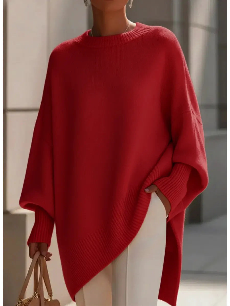 Premium Faux Cashmere Poncho Sweater - Slouchy Batwing Sleeve Crewneck Loose Pullover Plus Size