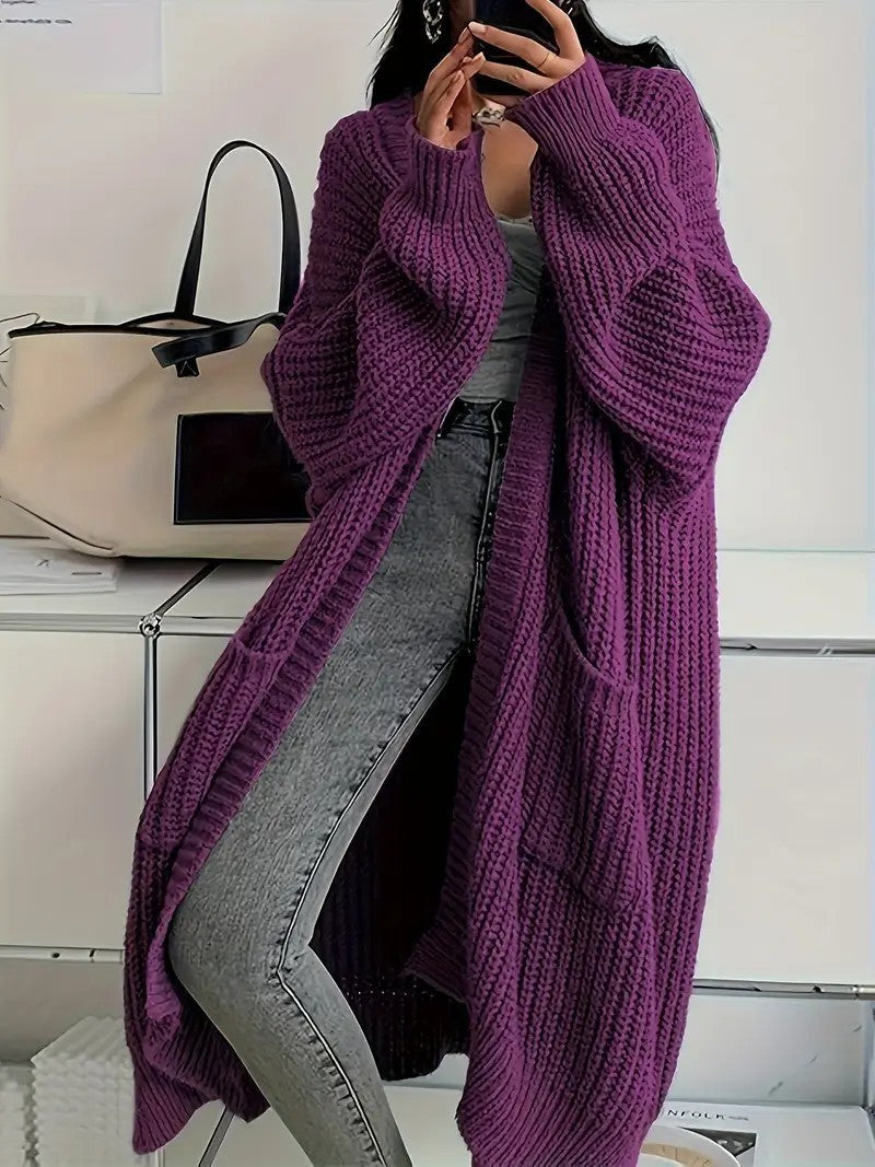 Chunky Knit Long Cardigan Sweater - Slouchy Open Front Duster Jacket with Pockets Plus Size