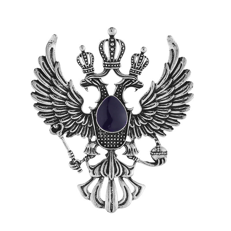 Double Headed Eagle With Winged Stone Detailing Lapel Pin Badge Coat Suit Jacket Wedding Gift Party Shirt Collar Accessories Brooch