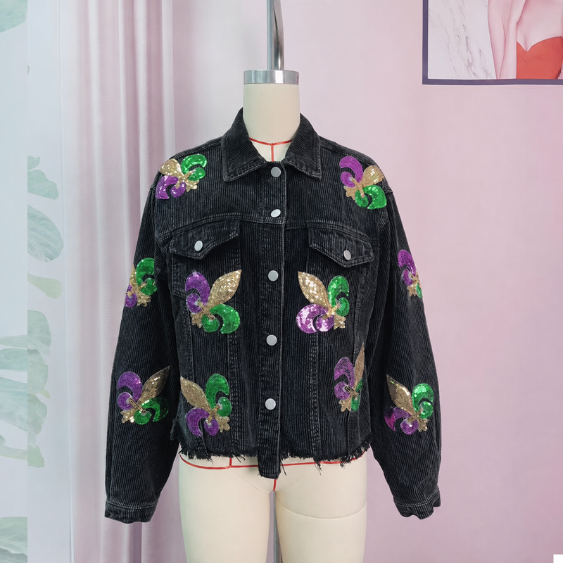 Corduroy Lapel Collar Long Sleeve Button-Front Point-Collar Relaxed-Fit Jacket for Everyday Smart-Casual Wear
