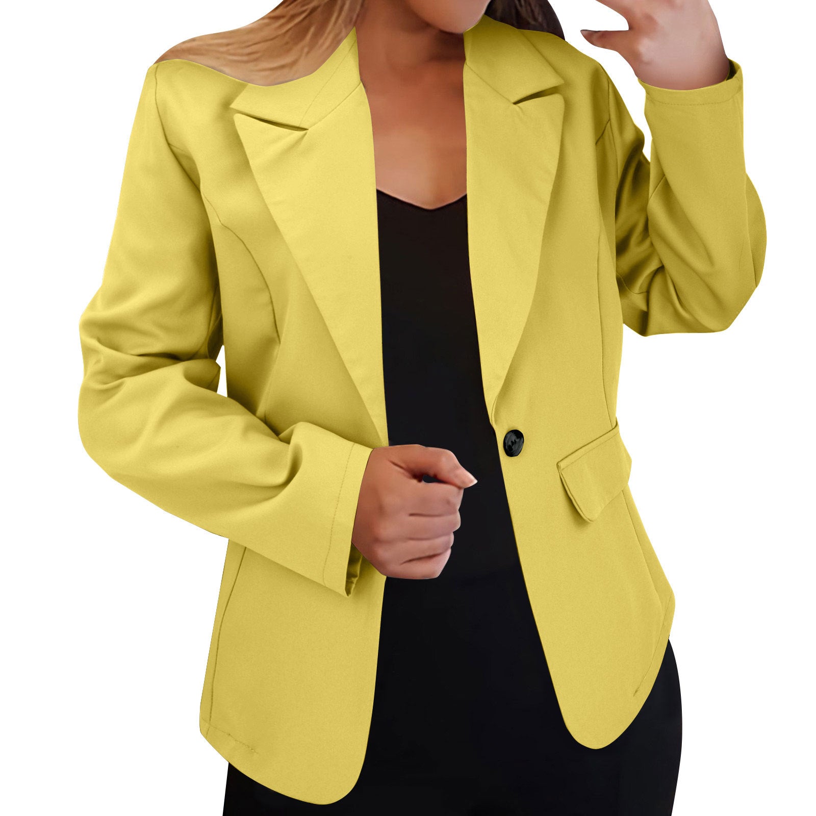 Women's Solid Color Open Front Blazer, Long Sleeve Casual Work Jacket