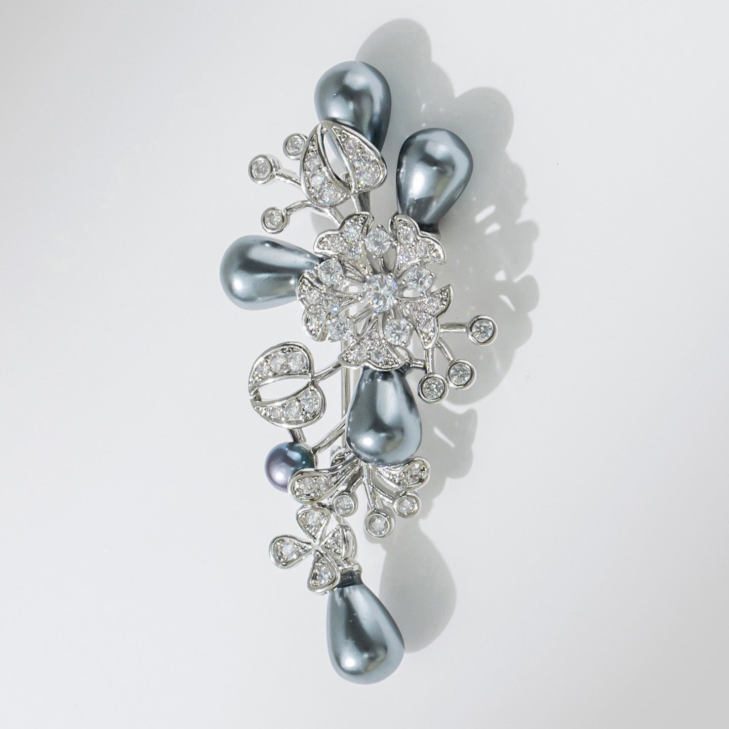 Vintage Lucky Clover Brooch, Natural Black Pearl Wedding Brooch