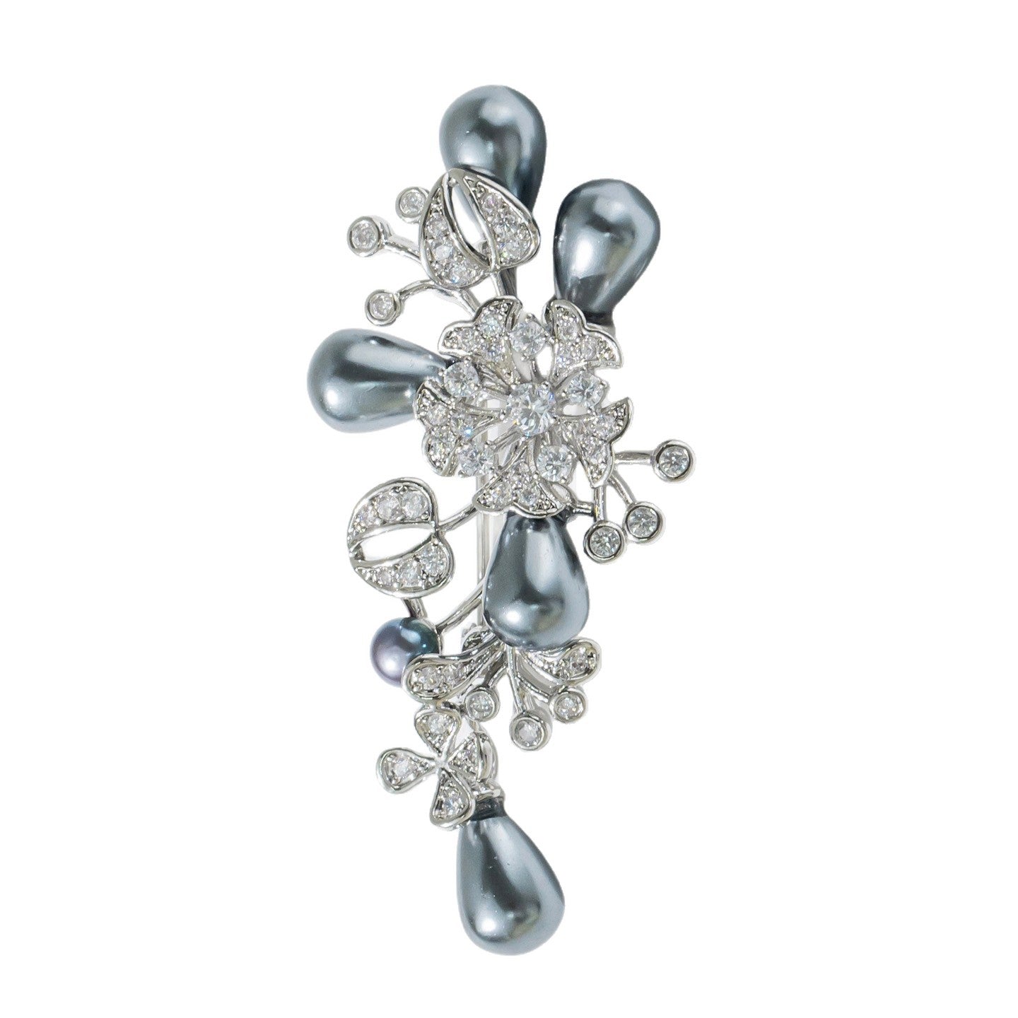 Vintage Lucky Clover Brooch, Natural Black Pearl Wedding Brooch