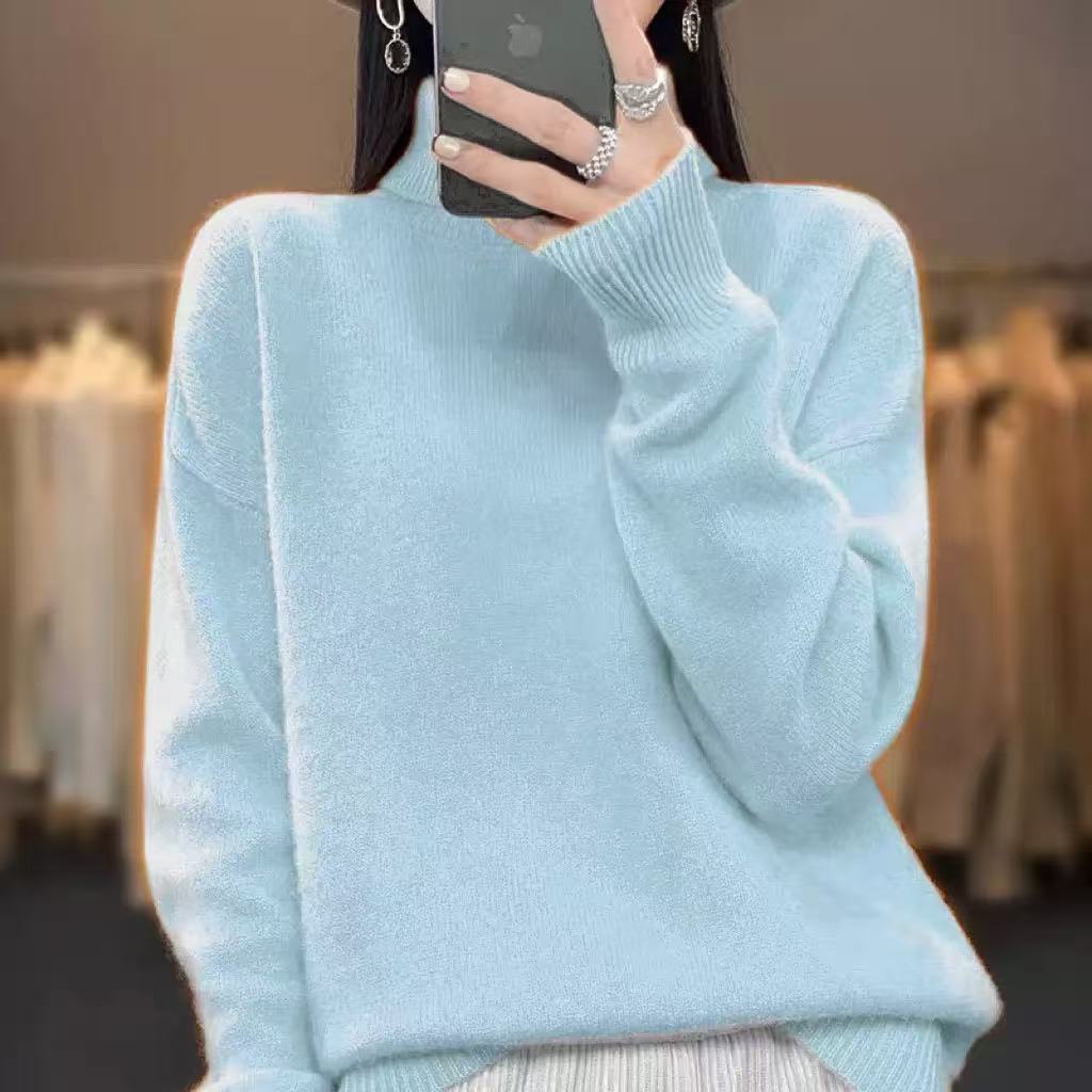 Chic Chunky Turtleneck Sweater - Slouchy Solid Knit Pullover Loose Fit Warm Winter Top