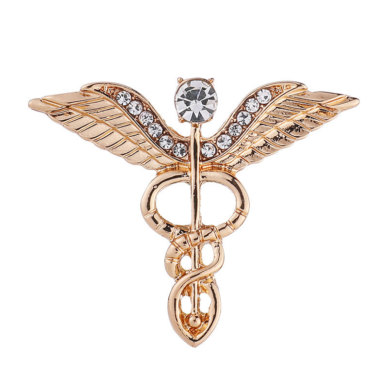 Double Helix Angel Wings Zirconia Scepter Brooch for Men - Lapel Pins