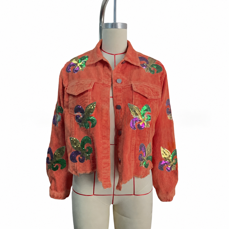 Corduroy Lapel Collar Long Sleeve Button-Front Point-Collar Relaxed-Fit Jacket for Everyday Smart-Casual Wear
