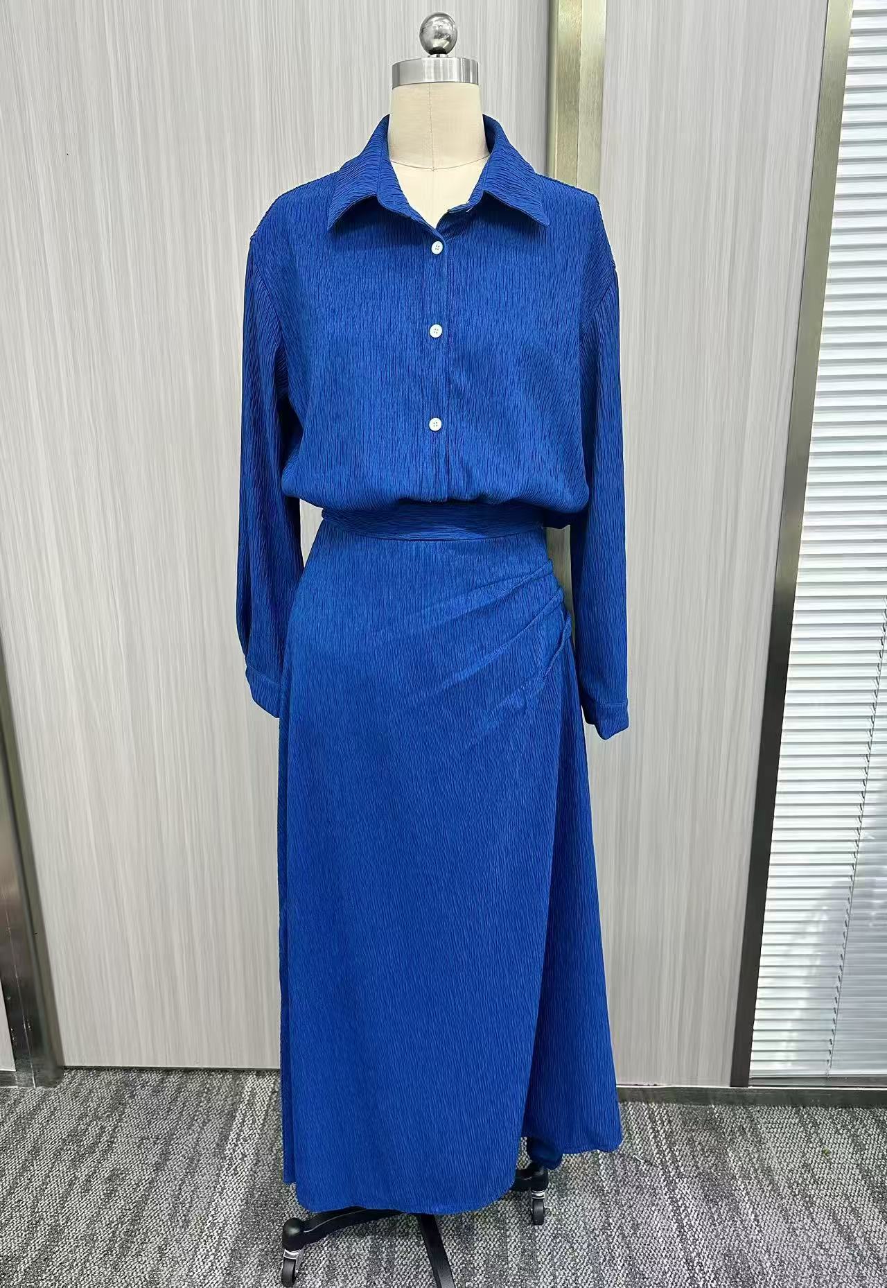 Quiet Luxury Crinkle Texture Dress | High Waist Asymmetric Long Sleeve Dress