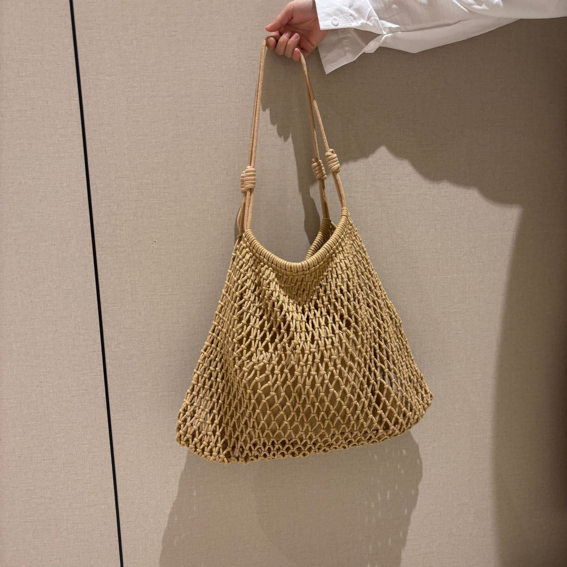 Bohemian Mesh Crochet Net Tote Bag - Large Capacity Cotton Rope Beach Shoulder Purse with Inner Pouch