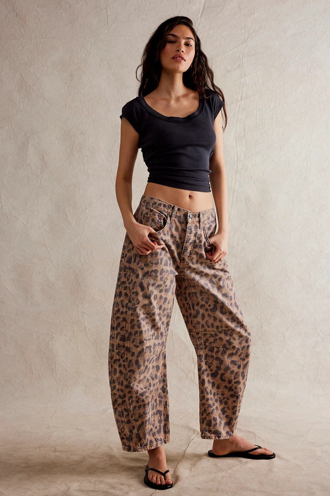 Vintage Washed Cropped Barrel Jeans for Women - Slouchy Mid-Rise Balloon Trousers
