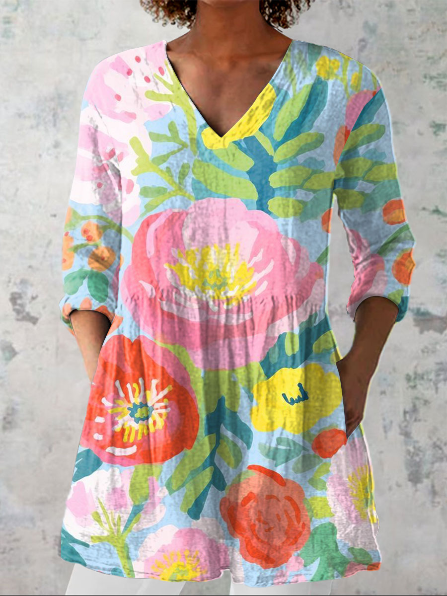 Robe imprimée fleurs aquarelles pour femme
