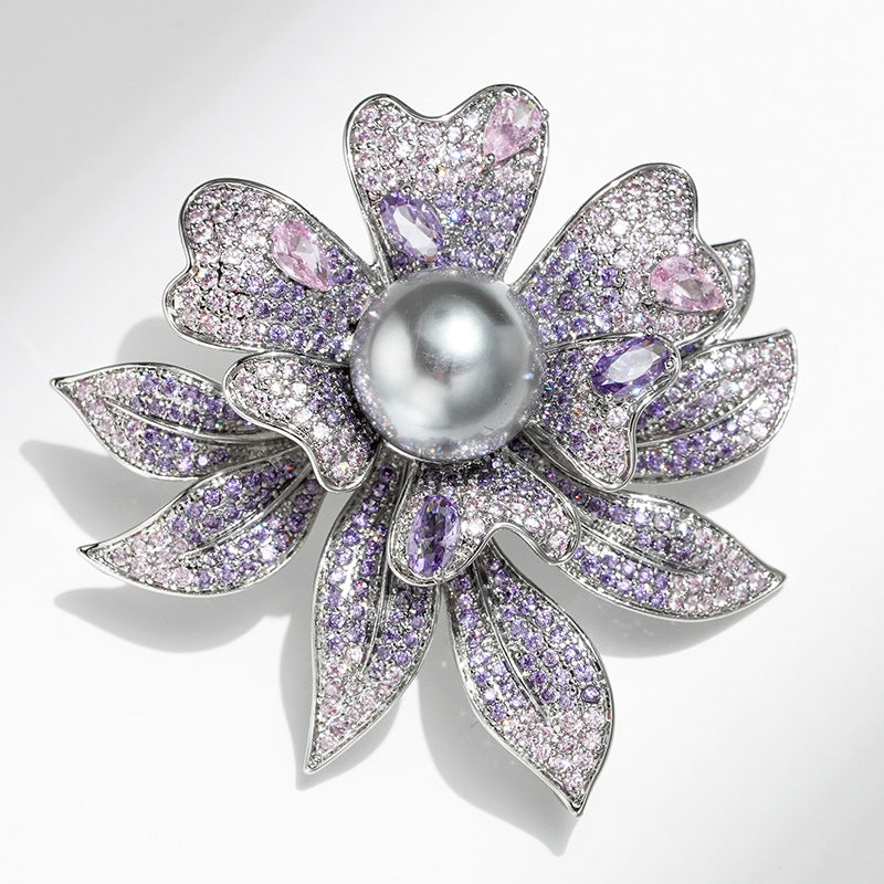 vintage flower brooches gradient zircon pearls pendant