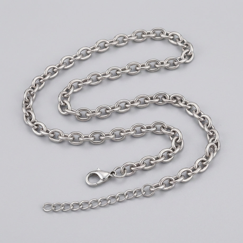 Chaîne pendentif en acier inoxydable argenté en forme de O