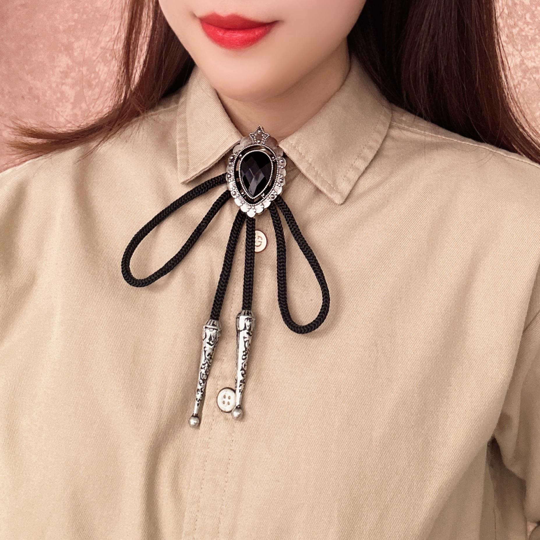 Retro teardrop-shaped obsidian bolo ties, Western cowboy bolo tie