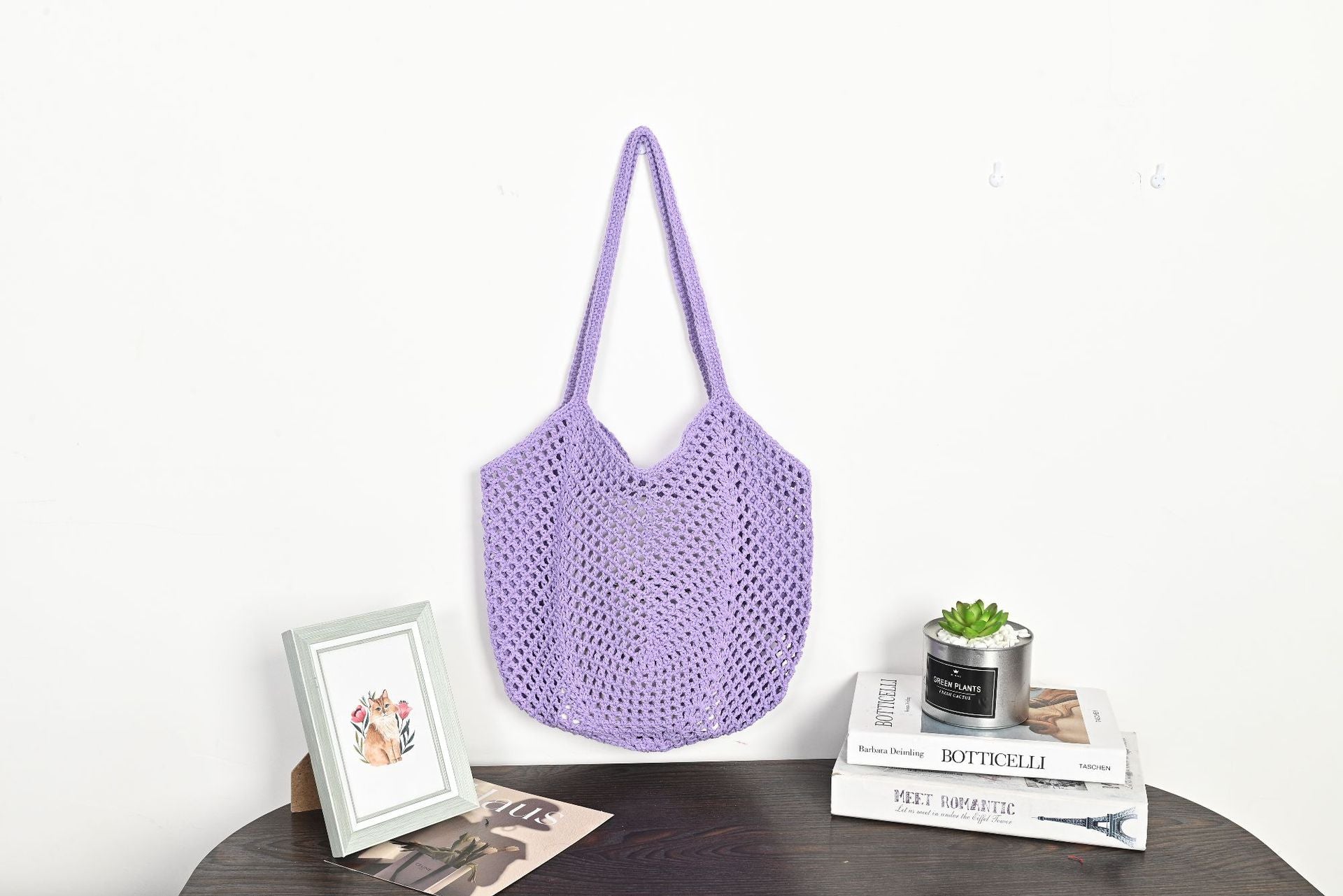 Bohemian Crochet Hollow-Out Straw Beach Tote Bag - Vintage Woven Mesh Shoulder Purse with Inner Pouch