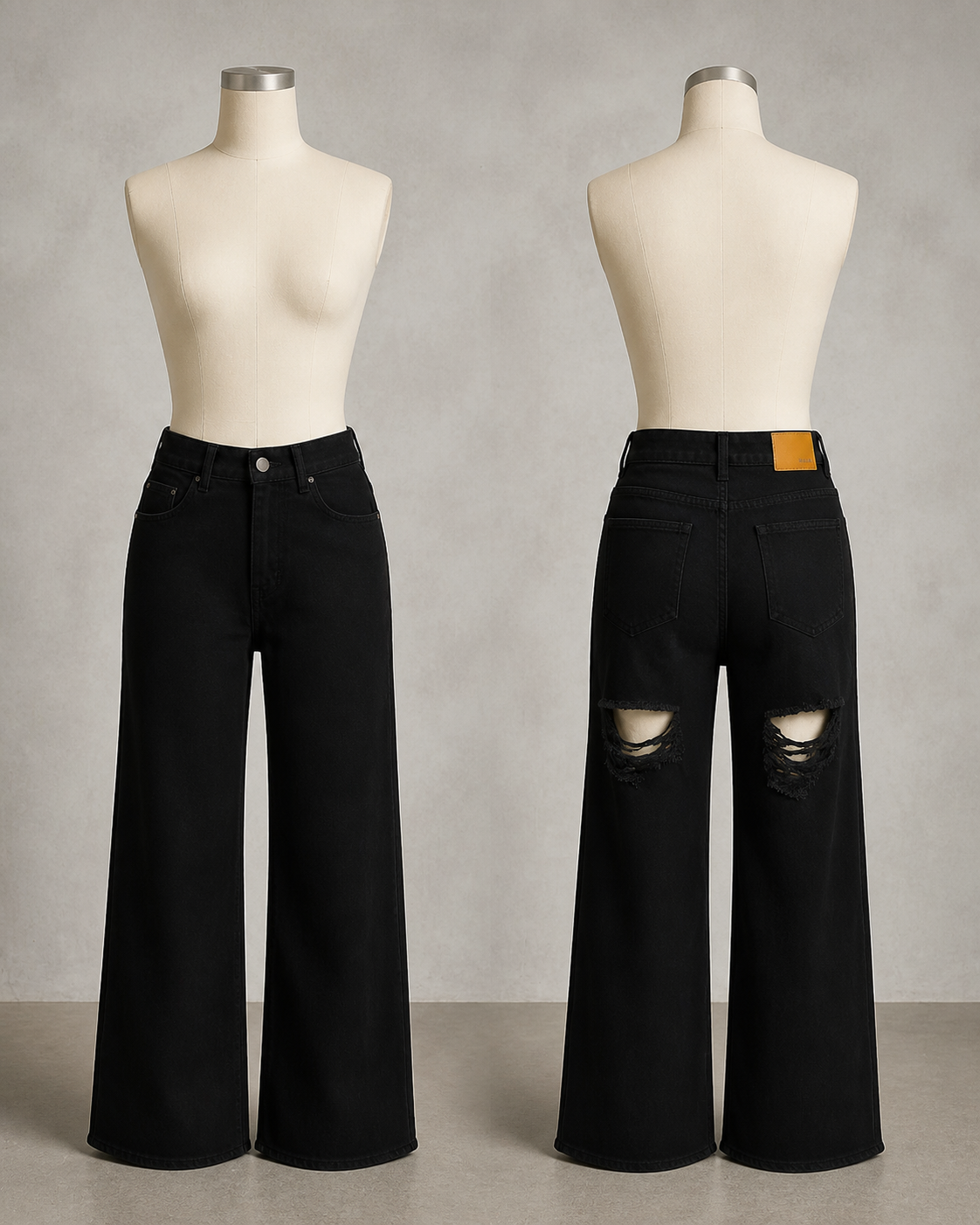 Women's Washed Denim Distressed Slim-Fit High-Waist Straight-Leg Jeans