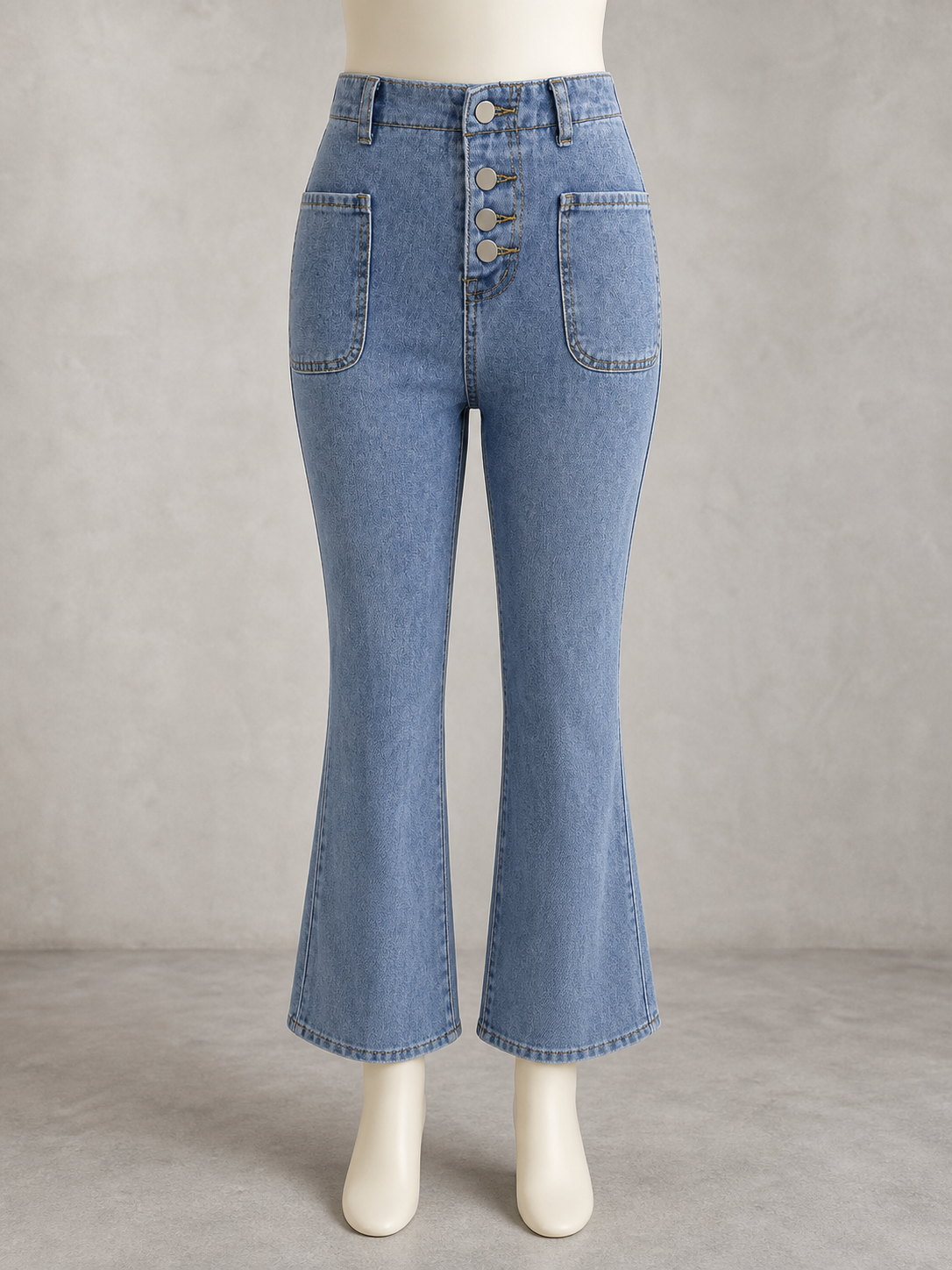 Women's Denim High-Waist Wide-Leg Vintage-Inspired Straight-Leg Button-Front Pocket Relaxed-Fit Jeans
