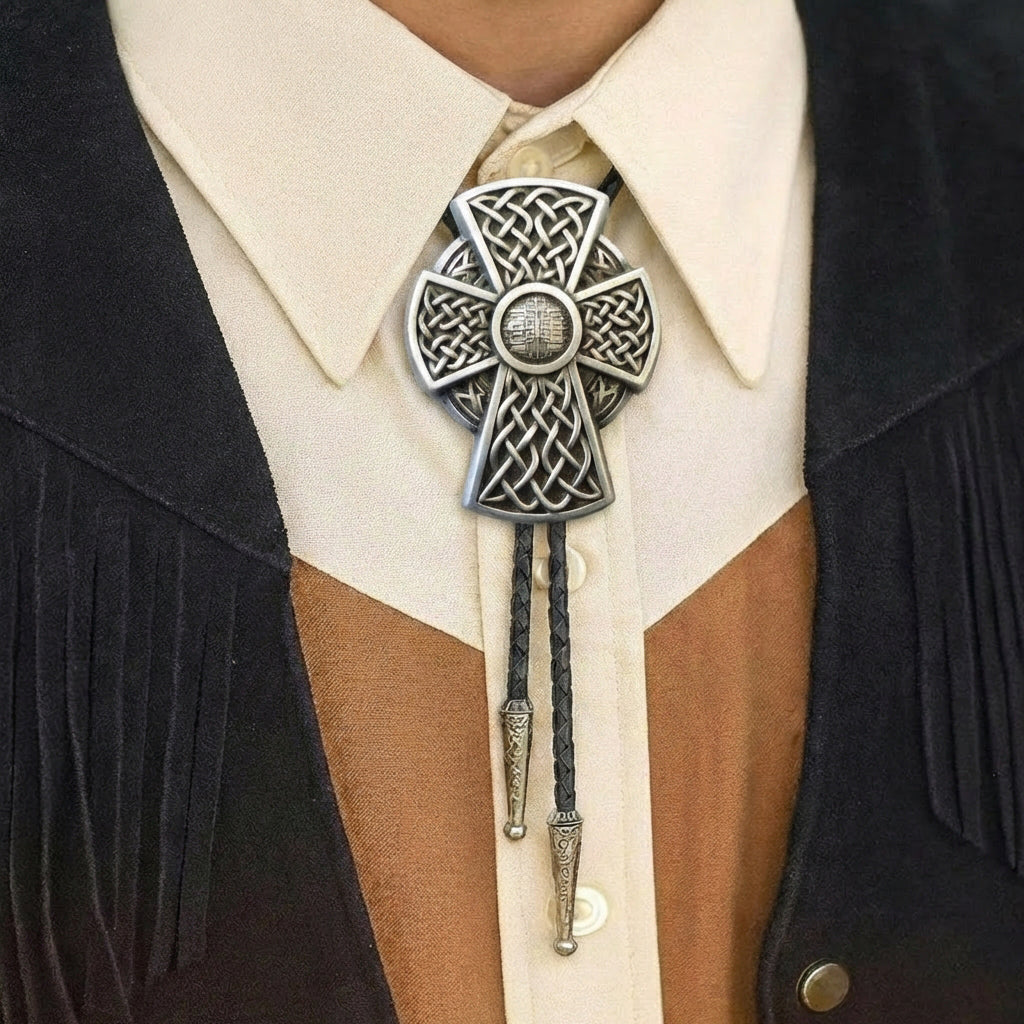 Medieval style vintage cross bolo tie for women and men