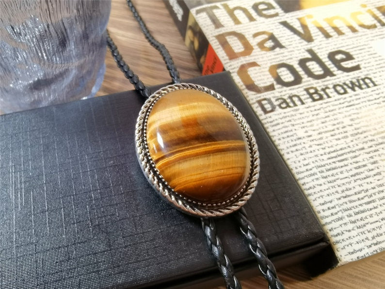 Tiger-Eye Stone Bolo Tie: Western Cowboy Wedding Necktie