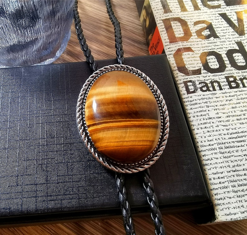 Tiger-Eye Stone Bolo Tie: Western Cowboy Wedding Necktie