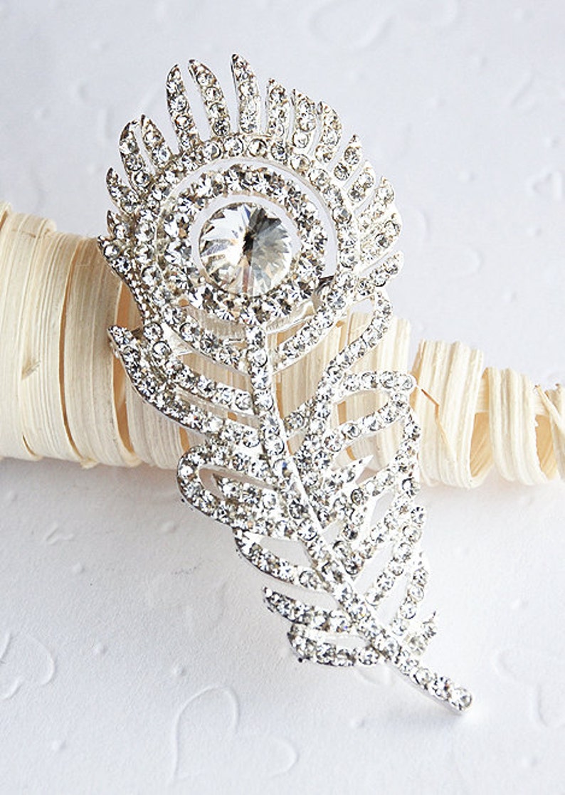 BROCHE EN STRASS Épingle Ornement Cristal Plume de Paon Mariage Broche Bouquet Peigne à Cheveux Clip Chaussures BR012