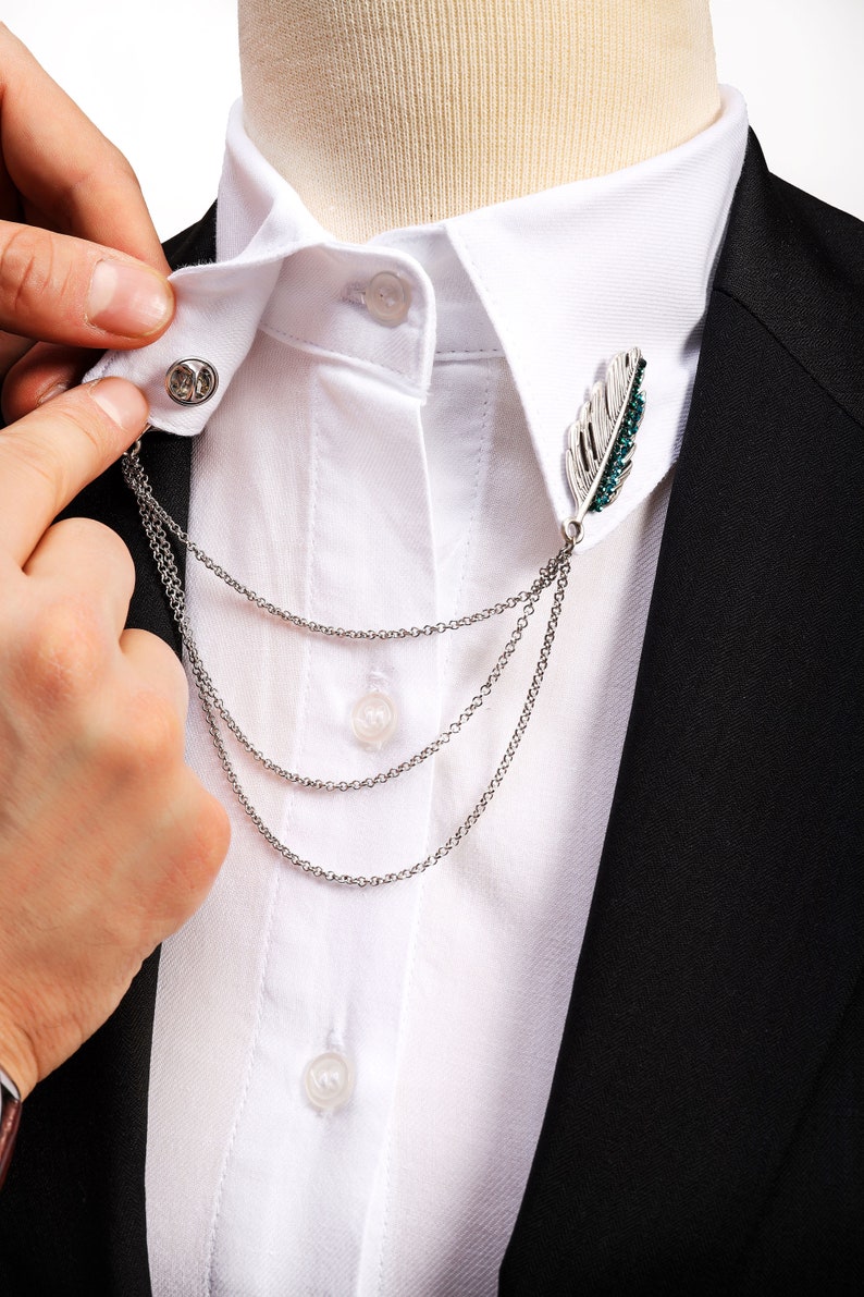 Chaîne de Col de Chemise Plume Argent / Or, Clip de Col, Broche de Col Aigrette, Pin's de Revers