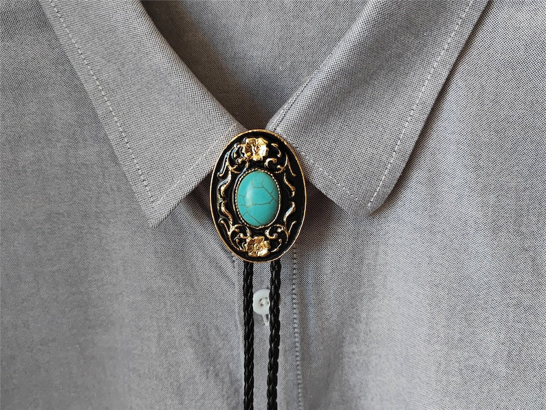 Cravate bolo "Fleurs turquoise" – Collier de mariage pour hommes, garçons d'honneur, marié – Cravate de cowboy occidental