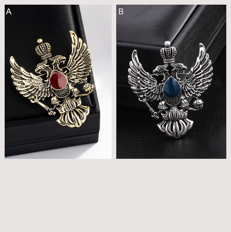 Vintage Double-Headed Eagle Brooch: Retro Crown Lapel Pin
