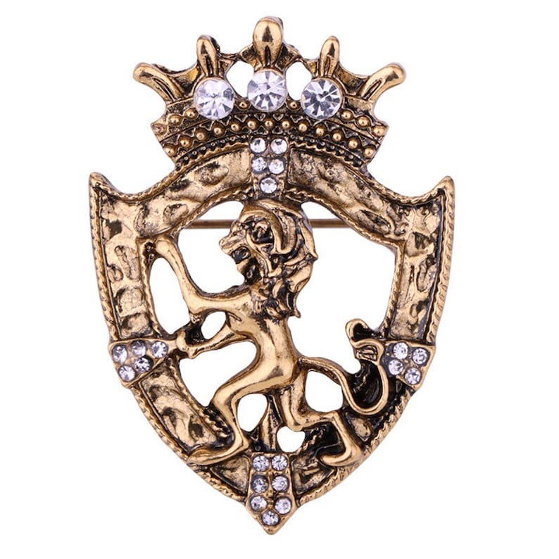 Broche Couronne Lion Rétro : Épingle de revers en cristal, Accessoire de costume pour homme