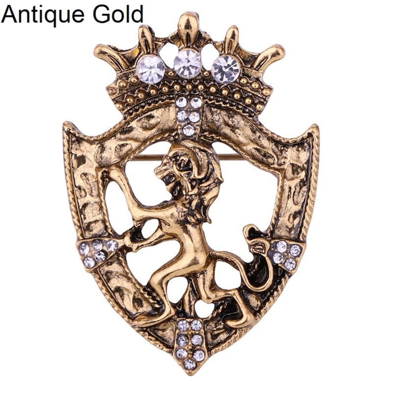Broche Couronne Lion Rétro : Épingle de revers en cristal, Accessoire de costume pour homme