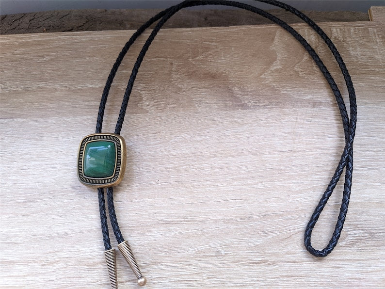 Cravate bolo en jade naturel - Collier de mariage en cuir véritable pour hommes, témoins, marié - Cravate de cowboy occidental