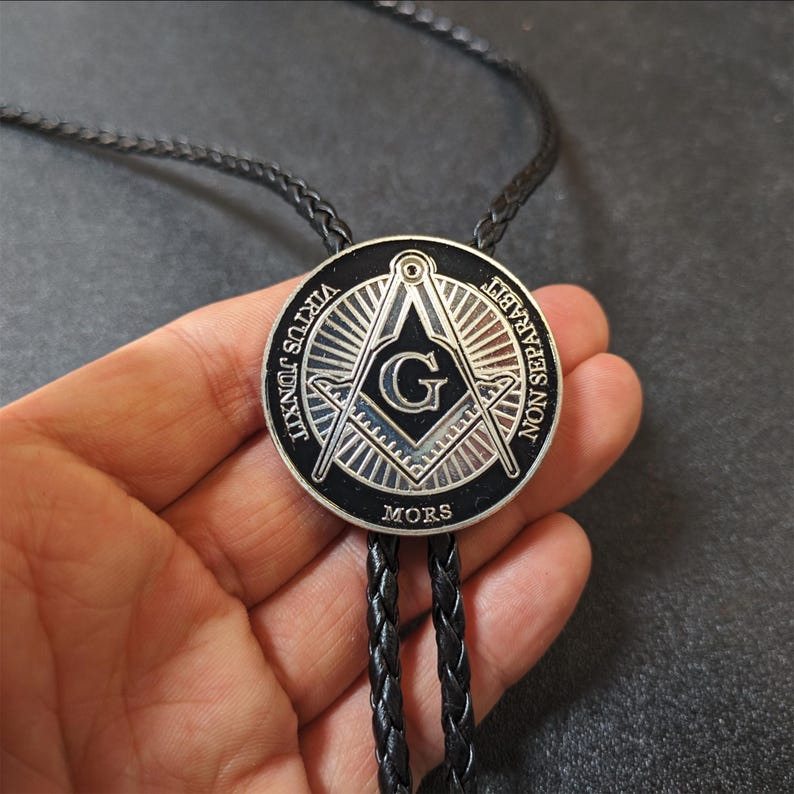 Masonic Freemasonry Medal Bola BOLO Tie - Wedding Necklace for Men - Western Cowboy Necktie