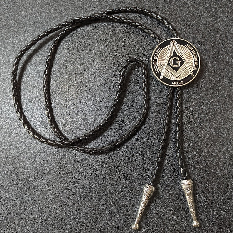Masonic Freemasonry Medal Bola BOLO Tie - Wedding Necklace for Men - Western Cowboy Necktie