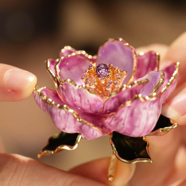 Original Luxury Jewelry Enamel Peony Brooch with Gift Box
