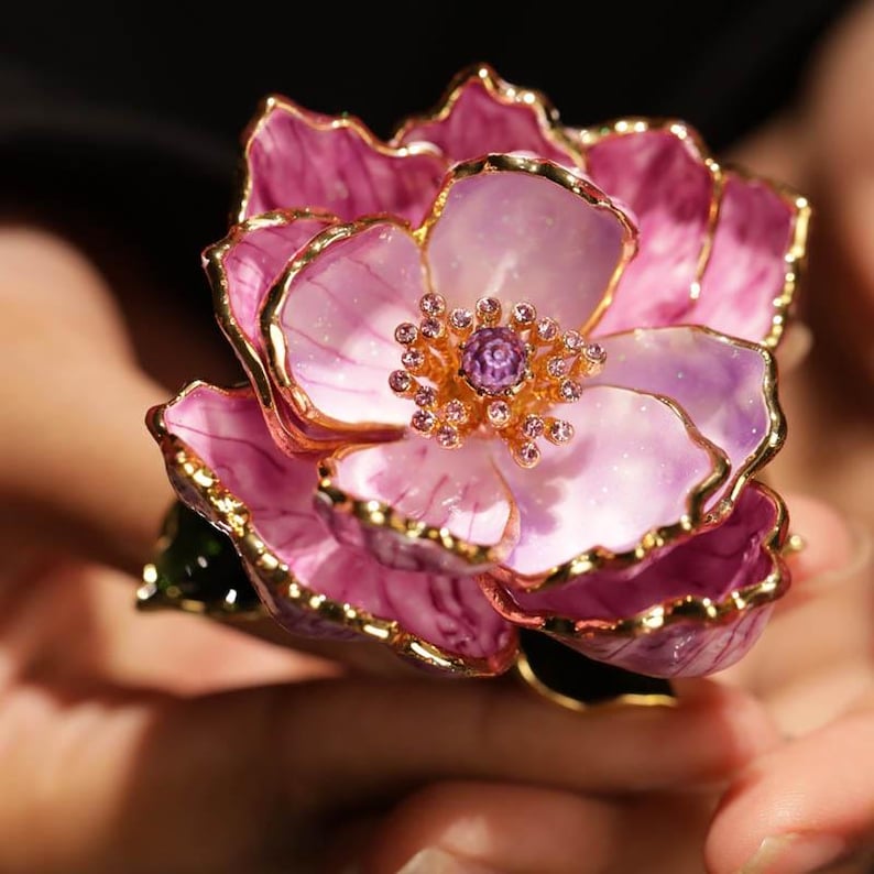Original Luxury Jewelry Enamel Peony Brooch with Gift Box