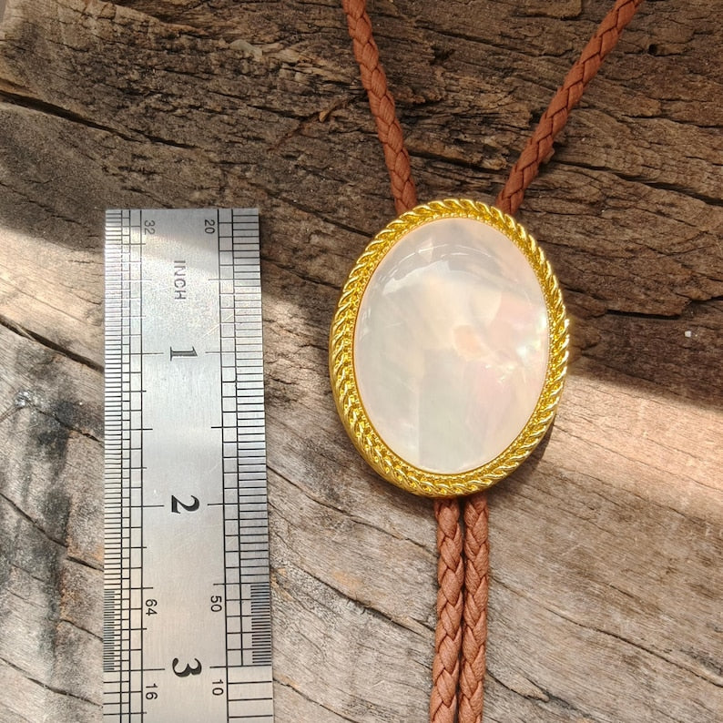 Bolo Tie en Nacre - Collier de Mariage pour Hommes Femmes Garçons d'honneur Marié - Cravate Cowboy Western