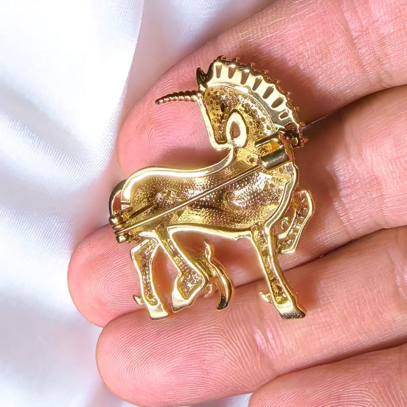 Vintage Unicorn Brooch Sparkling Crystal Pink Unicorn Jewelry