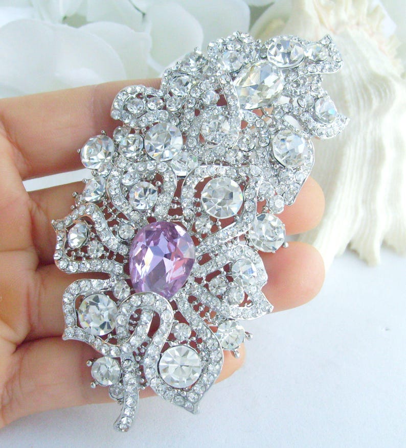 3.9 inch Bridal Flower Brooch Pin Pendant Wedding Bouquet Austrian Crystals Prom Jewelry ET05093M