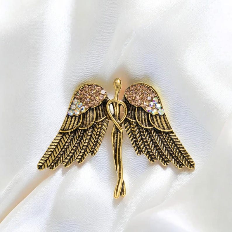 Broche vintage ailes d'ange, ailes d'ange originales en or et argent