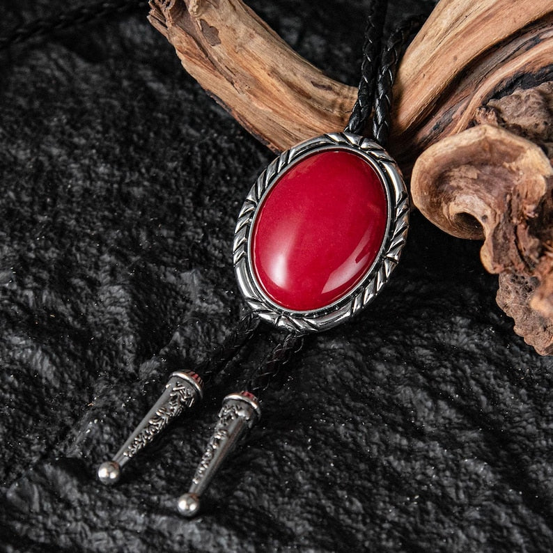 Vintage-Inspired Bolo Tie with Red Stone, Cowboy Wedding Gift