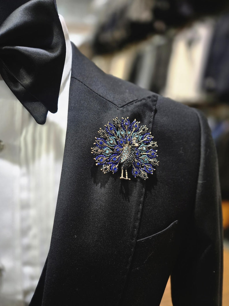 Blue color peacock Brooch Pin: Elegant Luxe Lapel Accessory
