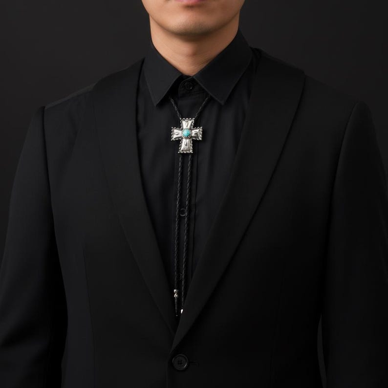 Cross bolo ties for men, Silver bolo tie for men, Western bolo tie, Cowboy bolo tie, Mens wedding bolotie, Turquoise bolo tie for men