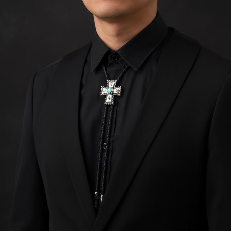 Cross bolo ties for men, Silver bolo tie for men, Western bolo tie, Cowboy bolo tie, Mens wedding bolotie, Turquoise bolo tie for men