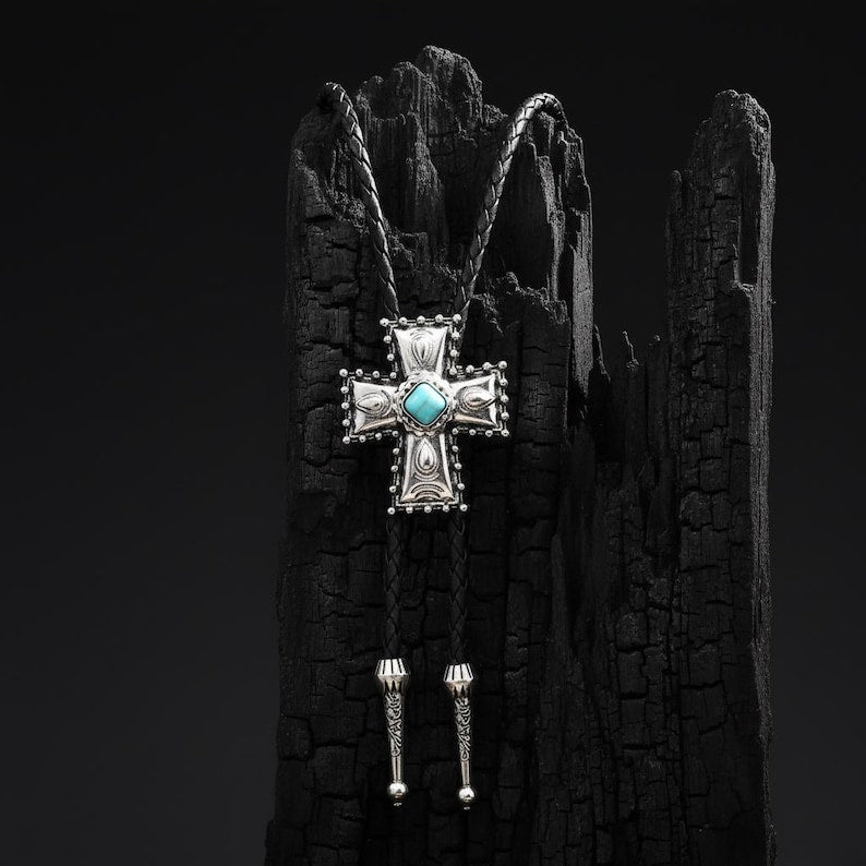 Cross bolo ties for men, Silver bolo tie for men, Western bolo tie, Cowboy bolo tie, Mens wedding bolotie, Turquoise bolo tie for men