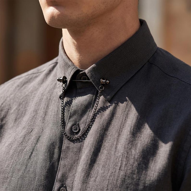 Broche à double chaîne, épingle de revers de costume, ensemble broche-chaîne de col de chemise et de manteau, broche de chemise, broche de revers, cadeau pour homme, cadeau de témoin.
