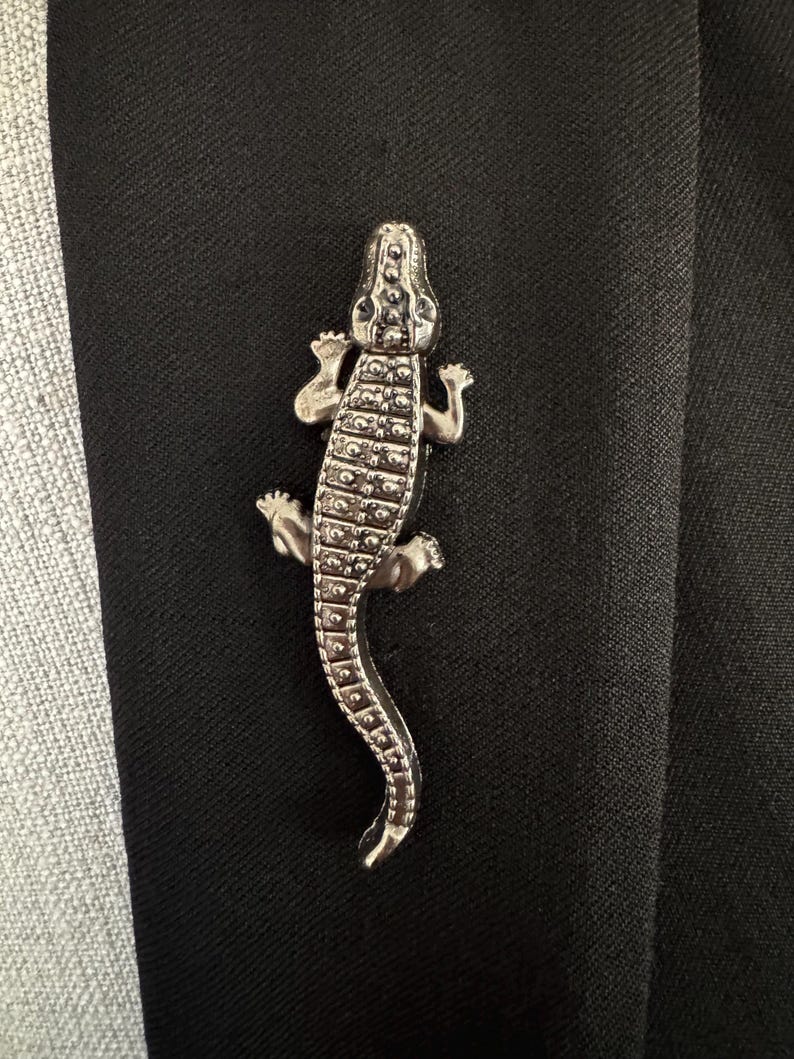 Broche Vintage Alligator, Épingles Crocodile Or & Argent, Bijoux Animaux, Broche de Revers Déclaration, Cadeau Unique pour Elle ou Lui