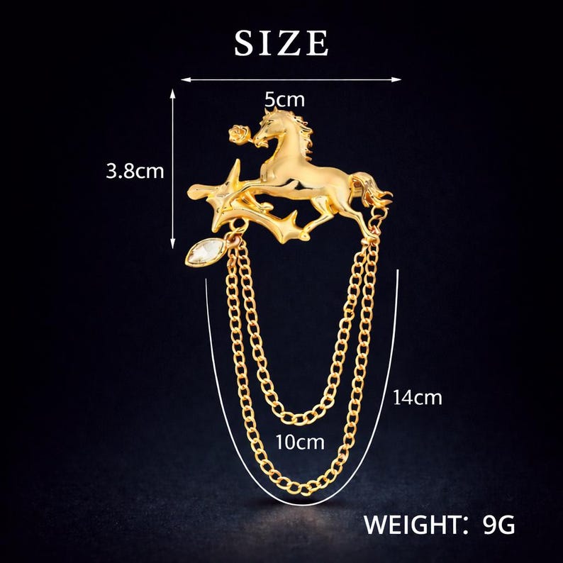 Broche de costume Pégase avec chaîne – Alliage de zinc doré pour homme, cadeau pour lui